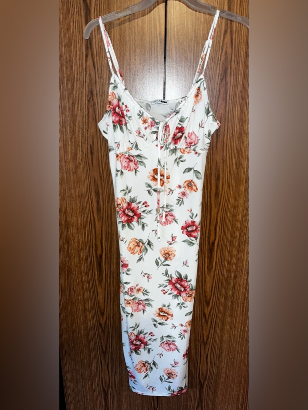 Fashion nova Floral Tie-Front White Midi Dress large - Picture 2 of 3